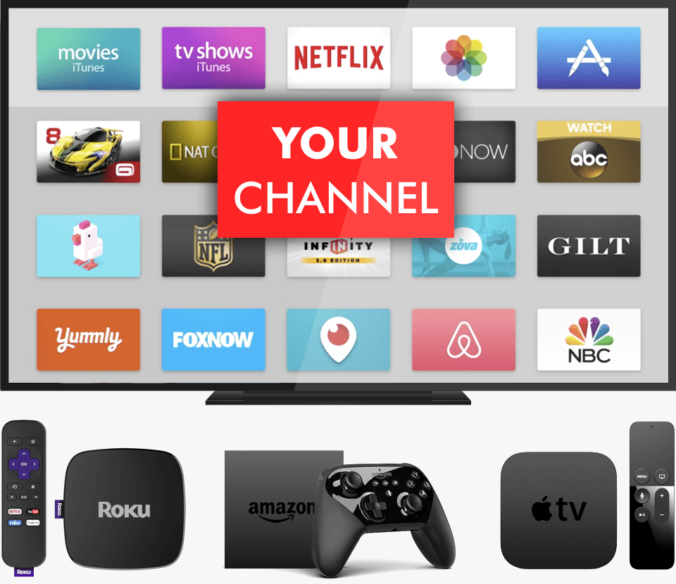TV screen showing streaming service logos with a red box in the center with white lettering reading 
